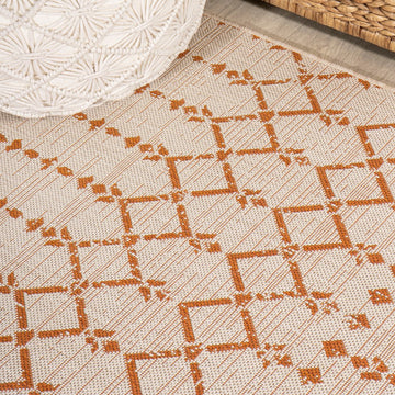 Ourika Moroccan Geometric Textured Weave Indoor/outdoor Round Rug